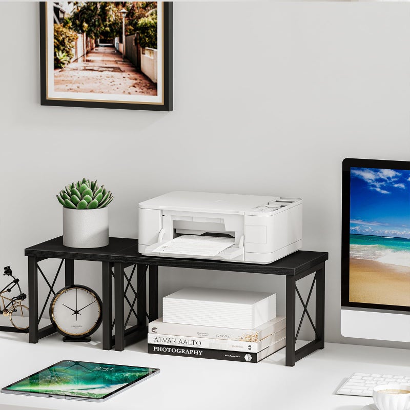 Honiter Desktop Shelf, Desktop Organizer Shelf, Freestanding Small Bookshelf Desk Shelf Organizer, 2 Tier Independent Stackable Desk Organizer, Desktop Office Storage Rack Display Shelf, Black, 7.6in - Image 2